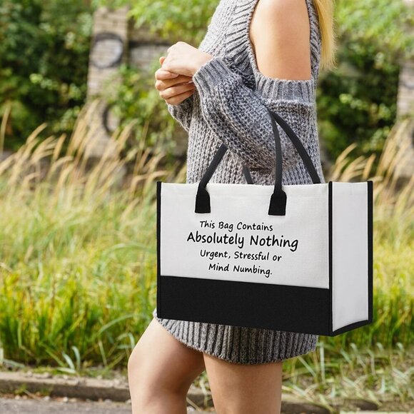 Brand New Canvas Tote Black Compact Stylish - Picture 3 of 6